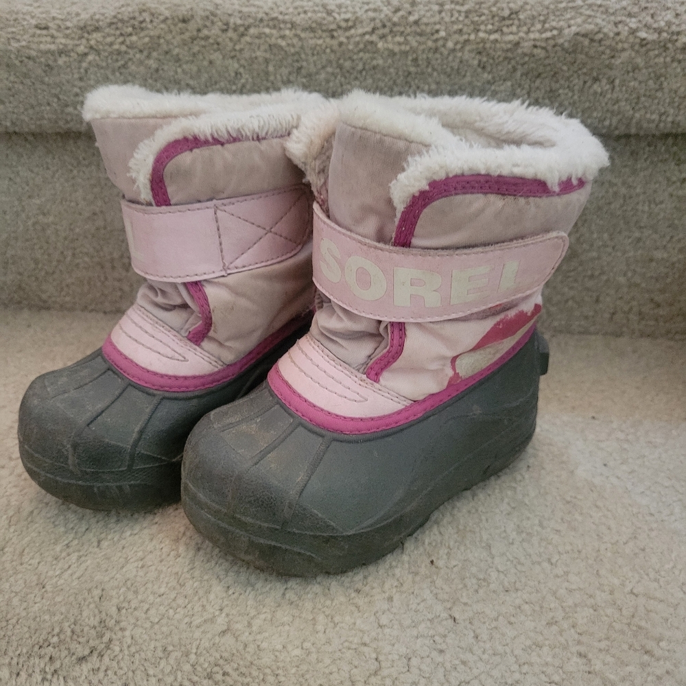 Sorel Pink and Gray Kids' Snow Boots